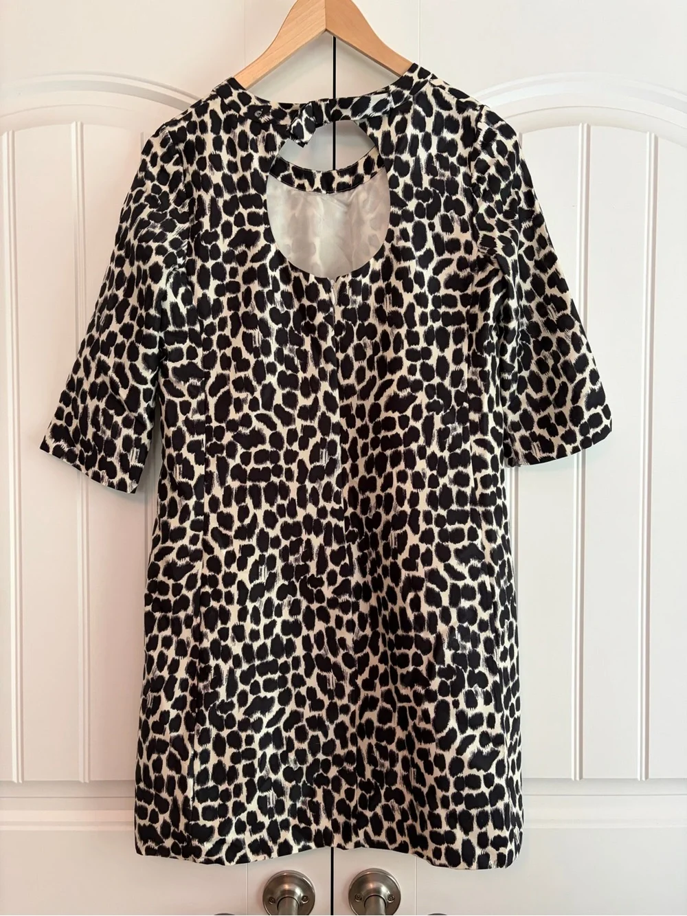 Kate Spade Dorothy Black Leopard Print‎ Bow Silk Shift Midi Dress Women’s Size 6